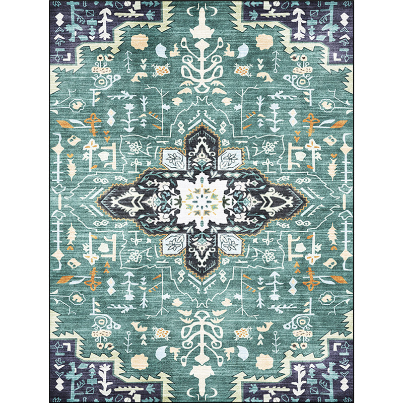 Sikunuo | Green Persian Carpet Polyester Medallion Print Carpet Washable Non-Slip Underlay Carpet for Living Room