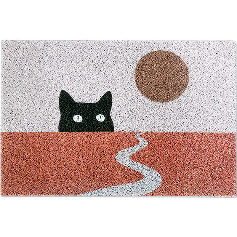 Sikunuo | Red Children's Carpet Vinyl Cat Print Carpet Washable Non-Slip Back Carpet for the Children's Room