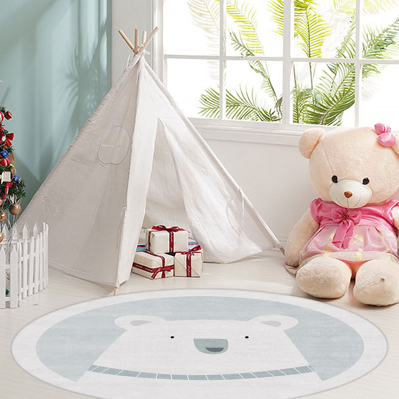Sikunuo | Unique cartoon bear patterned rug gray children's rug polyester washable non-slip area rug for the children's room