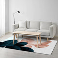 Sikunuo | Simple Leaf Pattern Carpet Dark Blue Oriental Carpet Polyester Washable Non-Slip Backing Carpet for the Living Room
