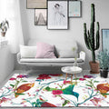 Sikunuo | Retro Bird Pattern Carpet with Flower and Leaf White Oriental Carpet Polyester Washable Non-Slip Back Floor Rug for Bedroom