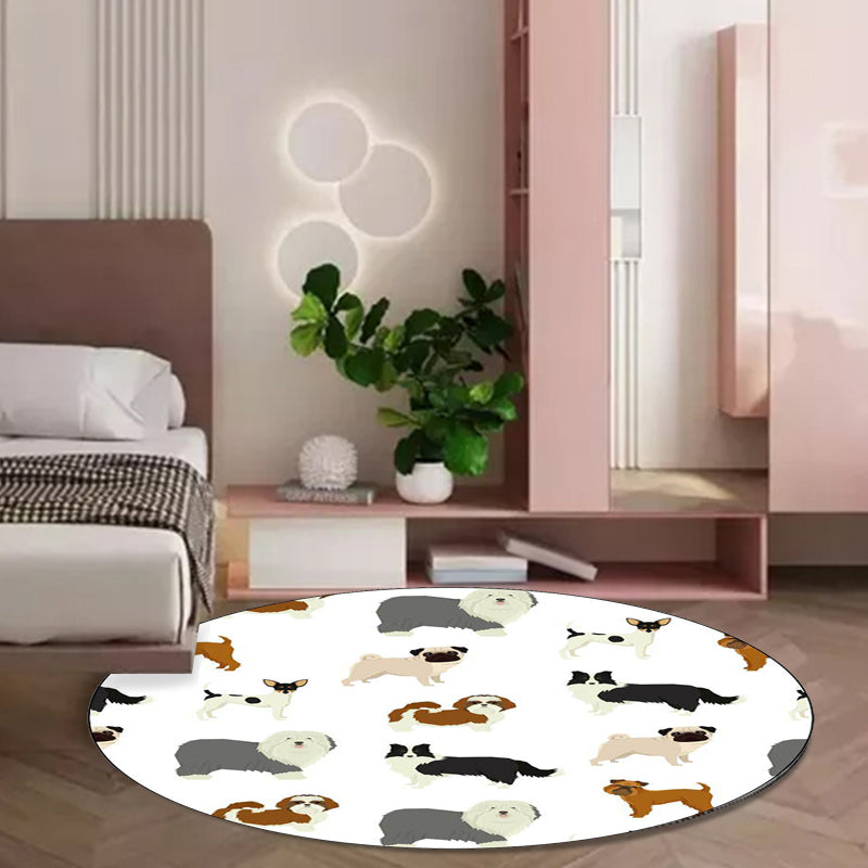 Sikunuo | Beautiful children's rug in white with animal dog pattern Rug Polyester Washable Stain-resistant rug for the children's room