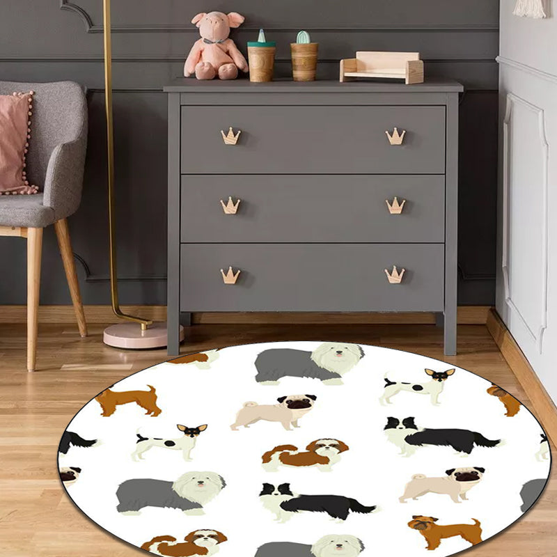 Sikunuo | Beautiful children's rug in white with animal dog pattern Rug Polyester Washable Stain-resistant rug for the children's room