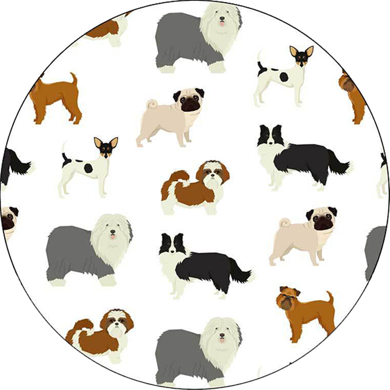 Sikunuo | Beautiful children's rug in white with animal dog pattern Rug Polyester Washable Stain-resistant rug for the children's room