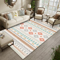 Sikunuo | Americana Geometric Print Rug Beige Polyester Rug Machine Washable Non-Slip Rug for the Living Room