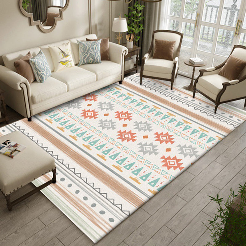 Sikunuo | Americana Geometric Print Rug Beige Polyester Rug Machine Washable Non-Slip Rug for the Living Room