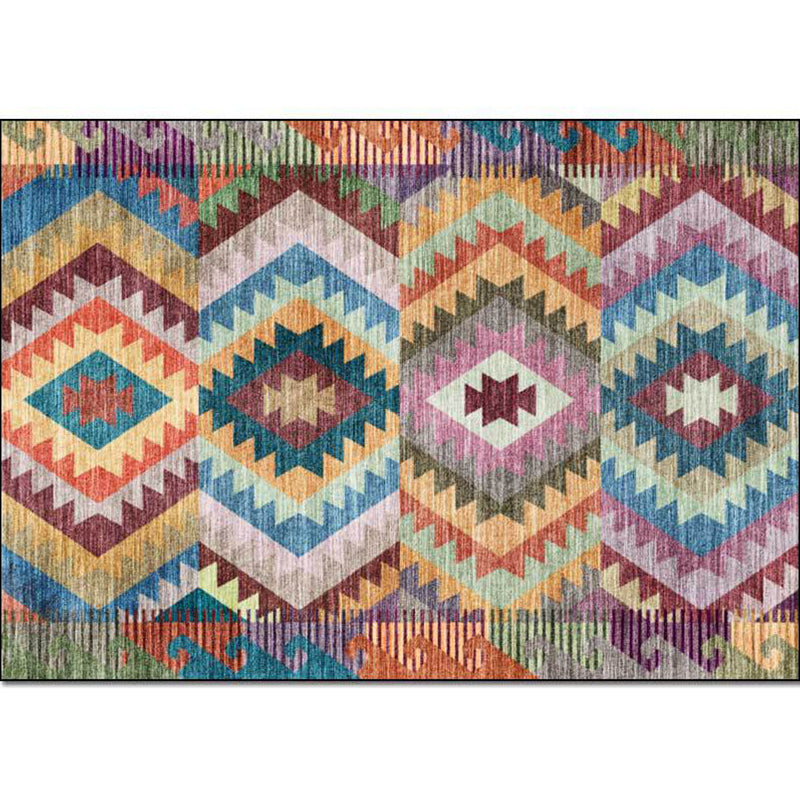 Sikunuo | Yellow Multicolored Tribal Carpet Polyester Geometric Pattern Rug Washable Non-Slip Rug for Living Room