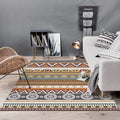 Sikunuo | Brown Tribal Rug Polyester Geometric and Striped Pattern Rug Washable Non-Slip Back Rug for Living Room