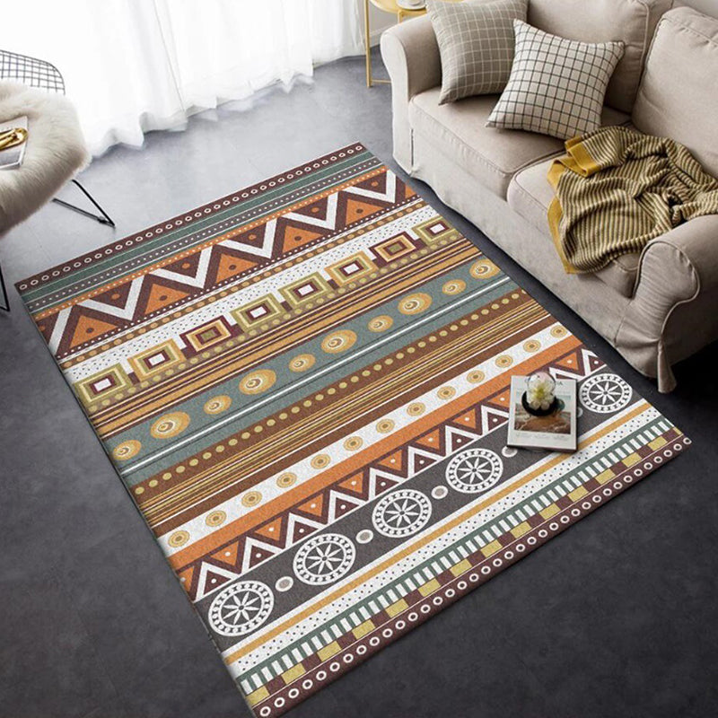 Sikunuo | Brown Tribal Rug Polyester Geometric and Striped Pattern Rug Washable Non-Slip Back Rug for Living Room