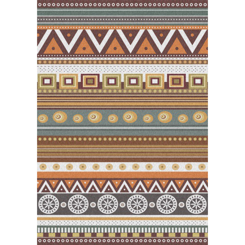 Sikunuo | Brown Tribal Rug Polyester Geometric and Striped Pattern Rug Washable Non-Slip Back Rug for Living Room