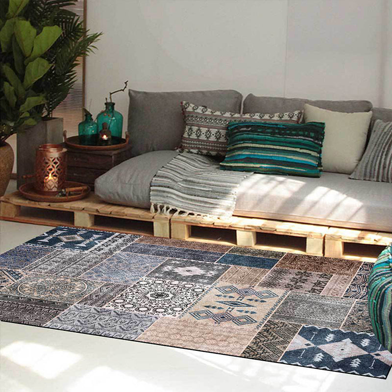 Sikunuo | Southwestern Tribal Pattern Rug Gray Polyester Rug Machine Washable Non-Slip Rug for Living Room