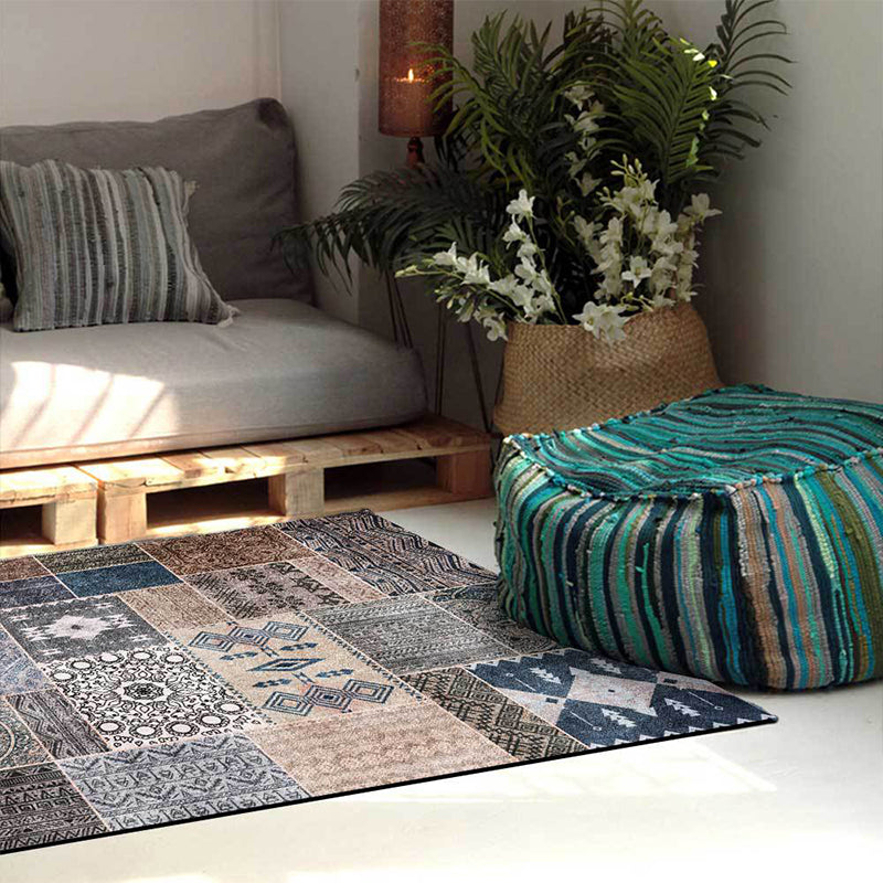 Sikunuo | Southwestern Tribal Pattern Rug Gray Polyester Rug Machine Washable Non-Slip Rug for Living Room