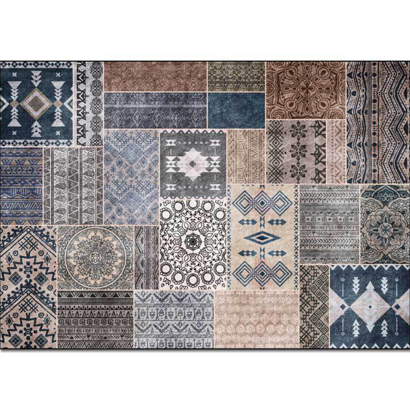 Sikunuo | Southwestern Tribal Pattern Rug Gray Polyester Rug Machine Washable Non-Slip Rug for Living Room