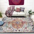 Sikunuo | Orange Moroccan Carpet Polyester Medallion Pattern Carpet Washable Non-Slip Base Carpet for Living Room