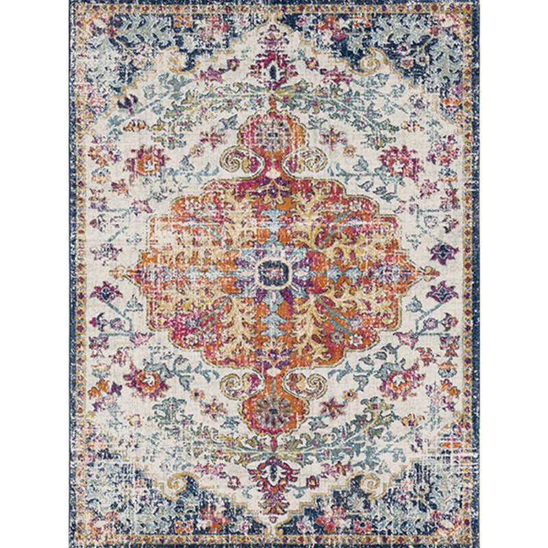 Sikunuo | Orange Moroccan Carpet Polyester Medallion Pattern Carpet Washable Non-Slip Base Carpet for Living Room