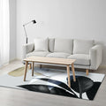 Sikunuo | Black and White Oriental Carpet Polyester Leaf Pattern Carpet Washable Non-Slip Backing Rug for Living Room
