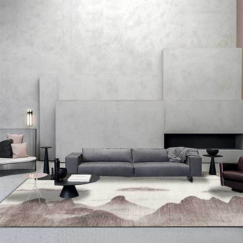 Sikunuo | Traditional mountain pattern rug brown and gray oriental rug polyester machine washable anti-slip coating rug for the living room