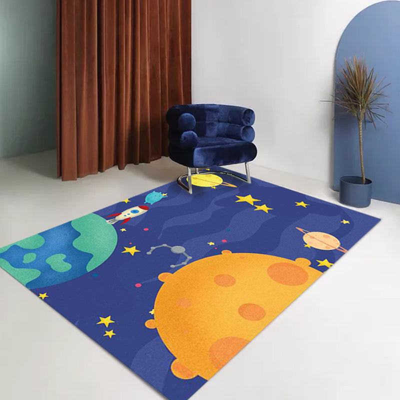 Sikunuo | Purple Children's Room Carpet Kids Space Planet Star Airplane Pattern Area Rug Polyester Non-Slip Back Carpet