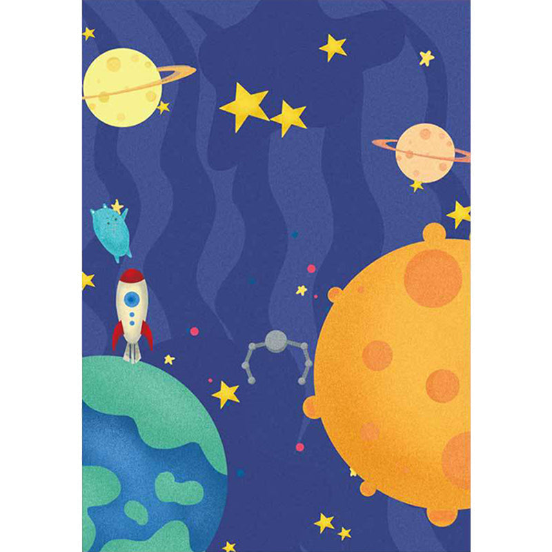 Sikunuo | Purple Children's Room Carpet Kids Space Planet Star Airplane Pattern Area Rug Polyester Non-Slip Back Carpet