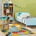 Sikunuo | Children's Bedroom Rug in Blue and Yellow Animal Giraffe Cloud Leaf Print Rug Polyester Washable Rug