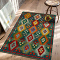 Sikunuo | Classic geometric patterned carpet Green Vintage carpet Polyester Washable non-slip backing Carpet for bedroom