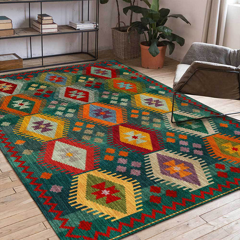 Sikunuo | Classic geometric patterned carpet Green Vintage carpet Polyester Washable non-slip backing Carpet for bedroom