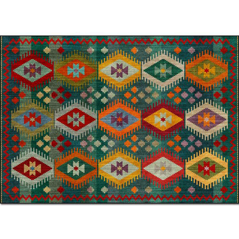 Sikunuo | Classic geometric patterned carpet Green Vintage carpet Polyester Washable non-slip backing Carpet for bedroom