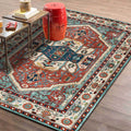 Sikunuo | Vintage Medallion Pattern Rug Red and Green Polyester Rug Machine Washable Non-Slip Area Rug for the Living Room