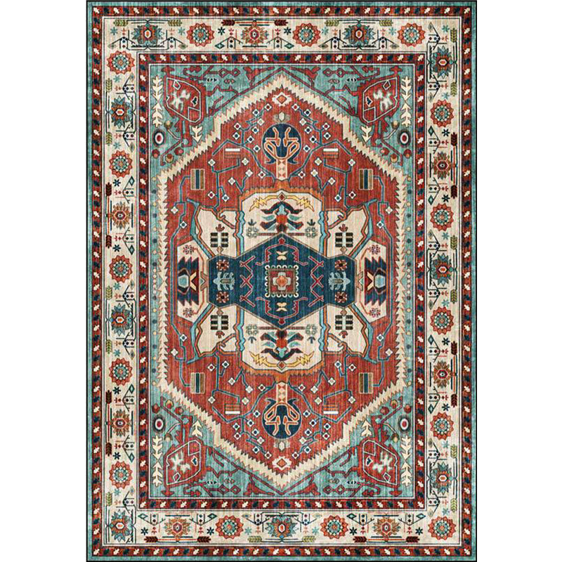 Sikunuo | Vintage Medallion Pattern Rug Red and Green Polyester Rug Machine Washable Non-Slip Area Rug for the Living Room