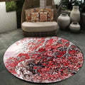 Sikunuo | Red Oriental Carpet Polyester Flower and Branch Pattern Washable Non-Slip Back Carpet for Bedroom