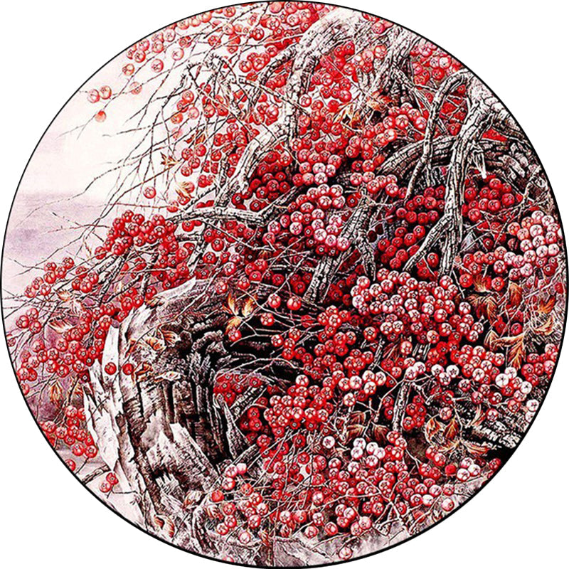 Sikunuo | Red Oriental Carpet Polyester Flower and Branch Pattern Washable Non-Slip Back Carpet for Bedroom