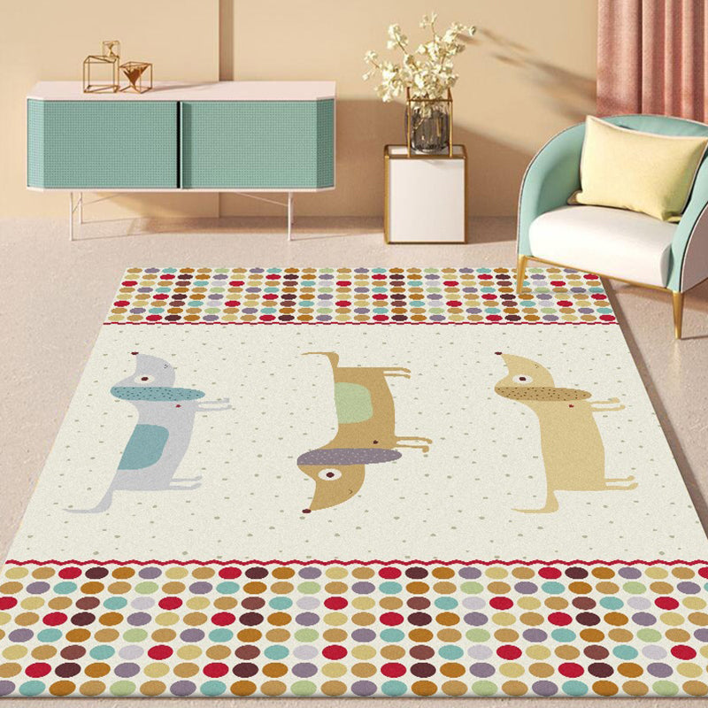Sikunuo | Yellow Children's Room Carpet Children's Animal Dog Dots Pattern Carpet Polyester Non-Slip Machine Washable Carpet