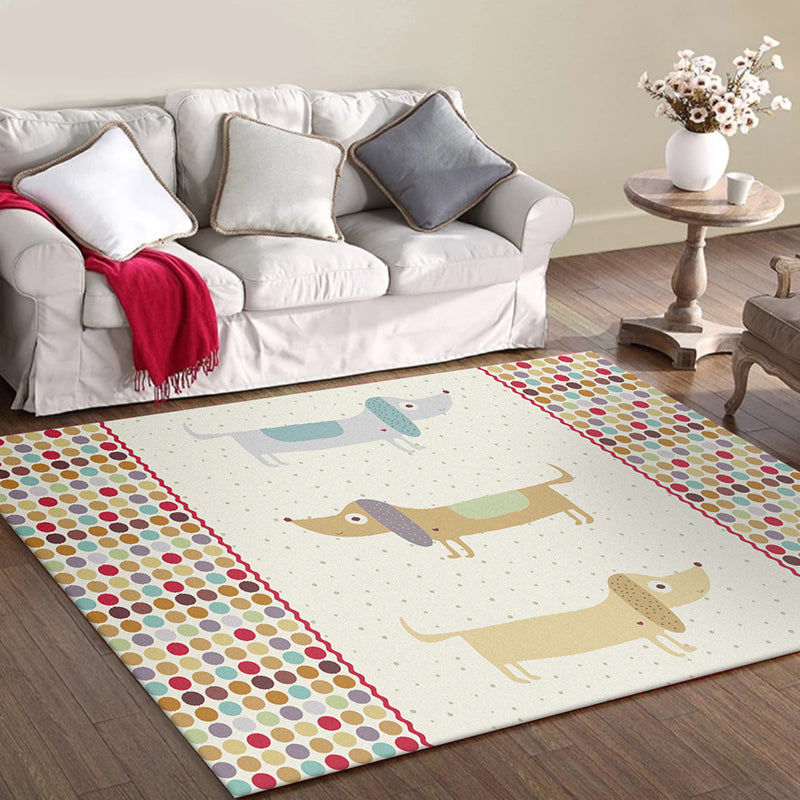 Sikunuo | Yellow Children's Room Carpet Children's Animal Dog Dots Pattern Carpet Polyester Non-Slip Machine Washable Carpet