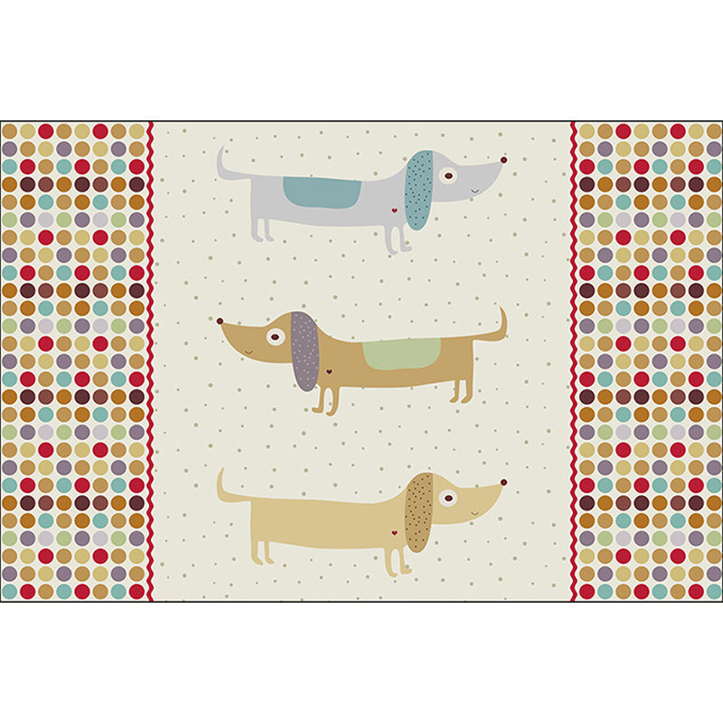 Sikunuo | Yellow Children's Room Carpet Children's Animal Dog Dots Pattern Carpet Polyester Non-Slip Machine Washable Carpet