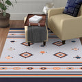 Sikunuo | Black and gray tribal rug polyester geometric and striped pattern washable rug non-slip backing rug for living room