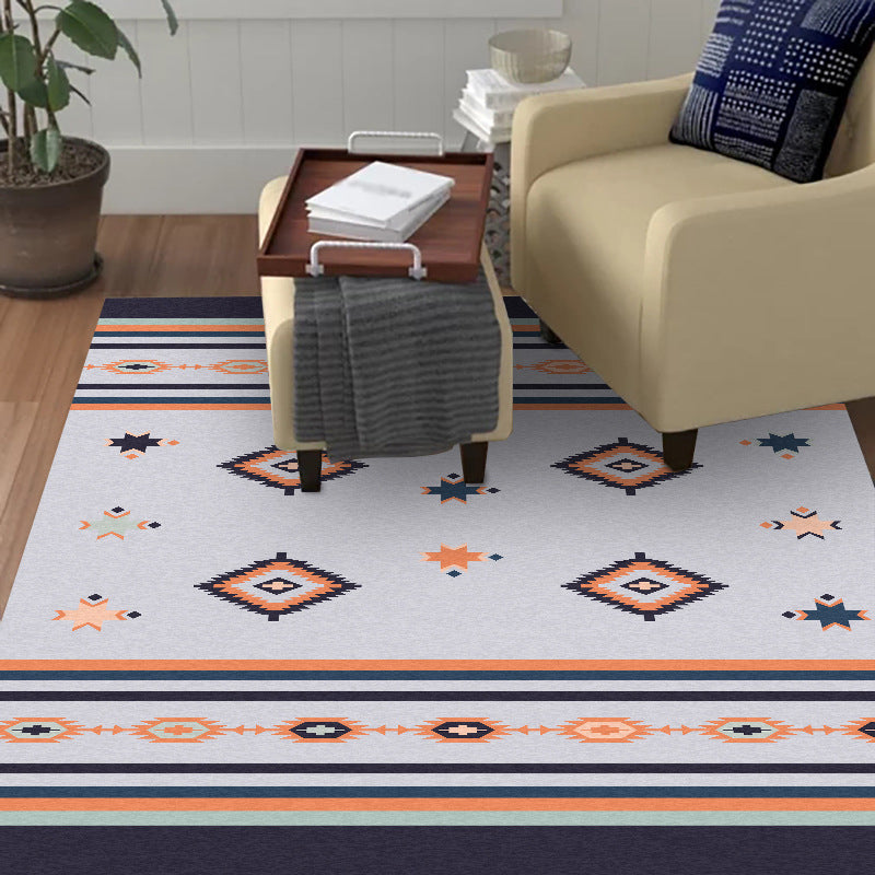 Sikunuo | Black and gray tribal rug polyester geometric and striped pattern washable rug non-slip backing rug for living room