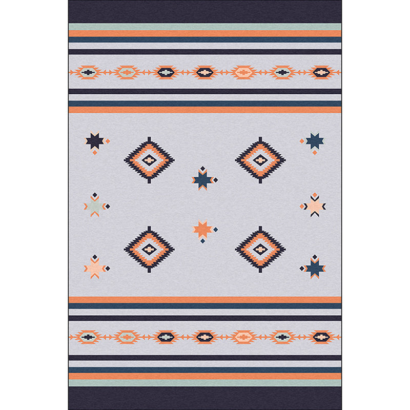 Sikunuo | Black and gray tribal rug polyester geometric and striped pattern washable rug non-slip backing rug for living room