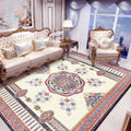 Sikunuo | Beige and Red Vintage Carpet Polyester Medallion Pattern Carpet Washable Non-Slip Underlay Carpet for Living Room