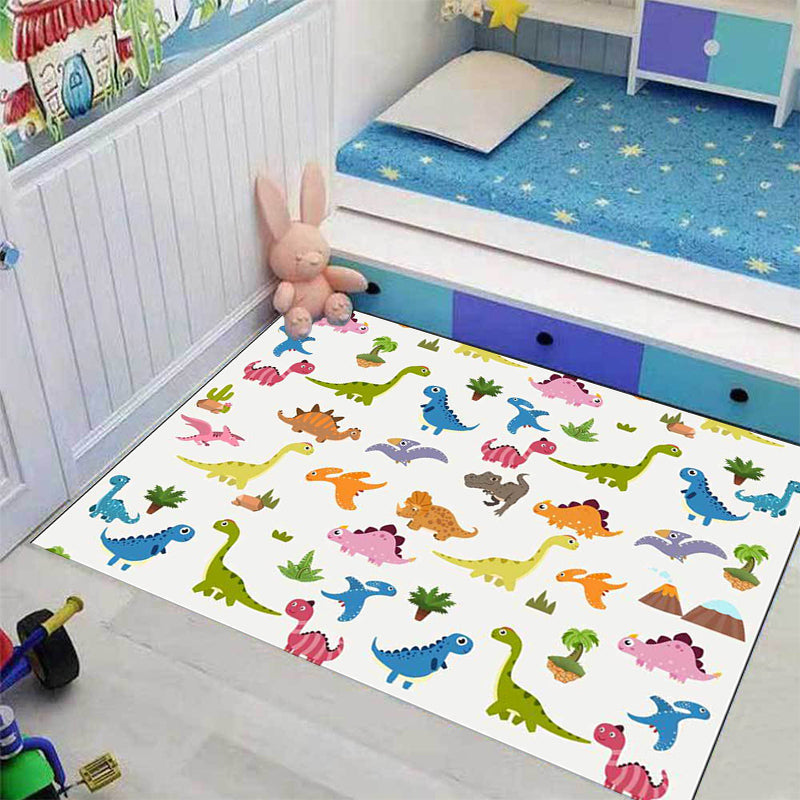 Sikunuo | Stylish children's rug in white animal dinosaur leaf tree pattern rug polyester non-slip rug for the children's room