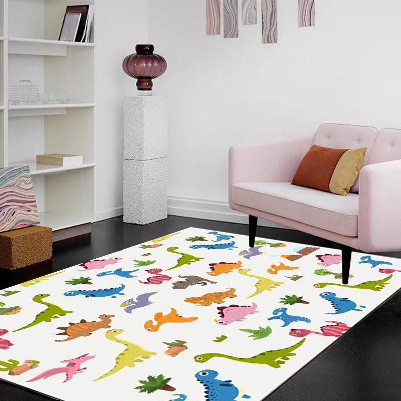 Sikunuo | Stylish children's rug in white animal dinosaur leaf tree pattern rug polyester non-slip rug for the children's room