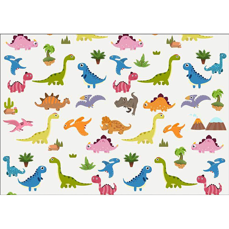 Sikunuo | Stylish children's rug in white animal dinosaur leaf tree pattern rug polyester non-slip rug for the children's room
