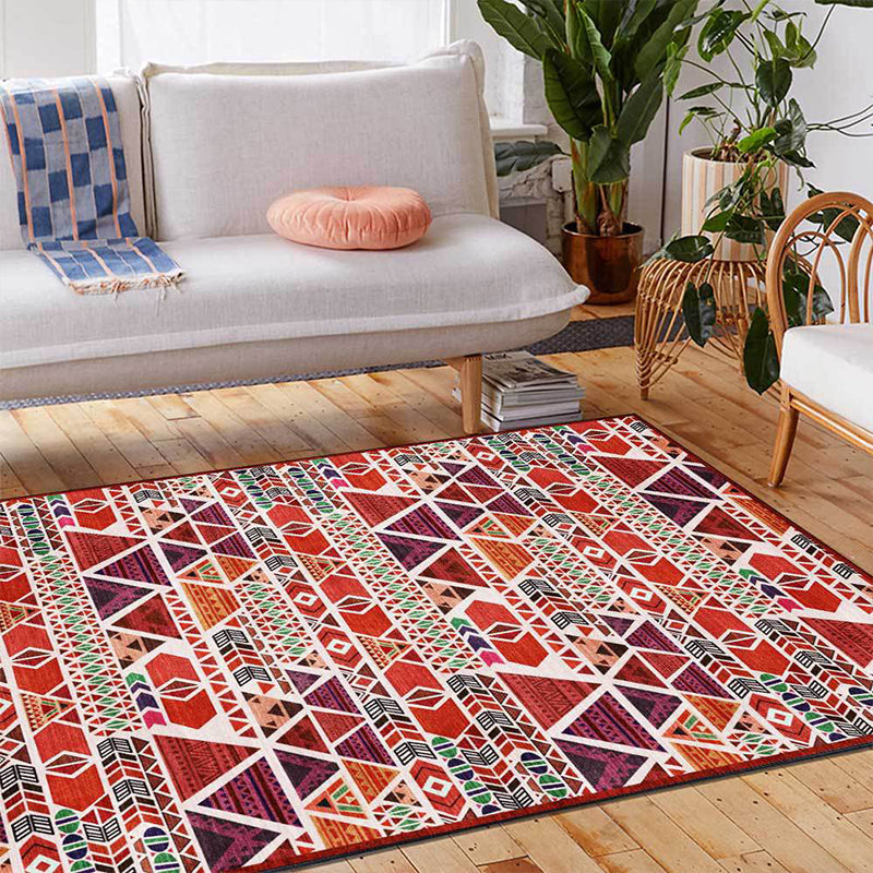 Sikunuo | Unique geometric pattern rug Red Vintage rug Polyester Washable Anti-slip mat rug for the bedroom