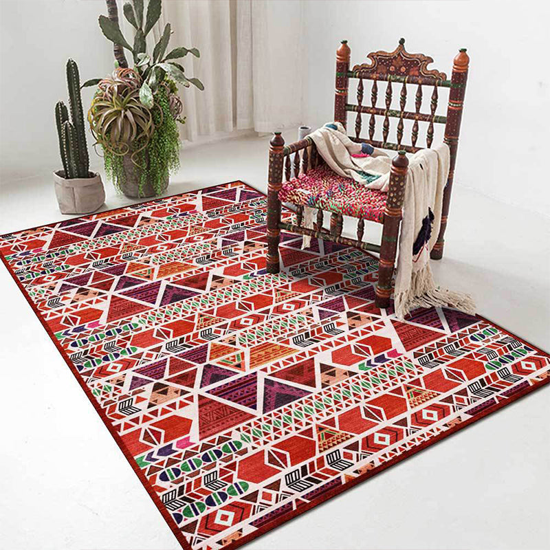 Sikunuo | Unique geometric pattern rug Red Vintage rug Polyester Washable Anti-slip mat rug for the bedroom