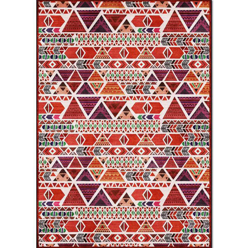 Sikunuo | Unique geometric pattern rug Red Vintage rug Polyester Washable Anti-slip mat rug for the bedroom
