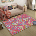 Sikunuo | Mediterranean Flower Pattern Carpet Pink Polyester Carpet Machine Washable Non-Slip Area Rug for Living Room