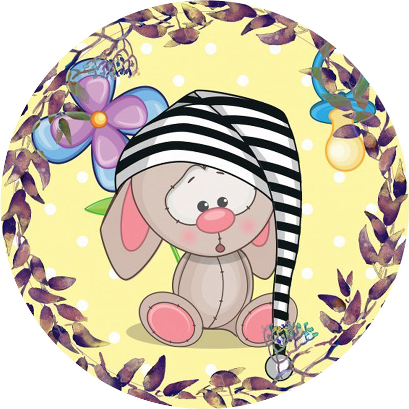 Sikunuo | Beautiful cartoon mouse pattern carpet with flower and leaf pattern Yellow children's carpet Polyester Washable Non-slip area rug for the children's room