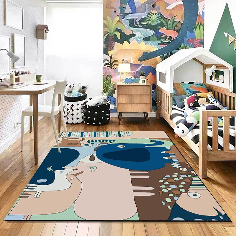 Sikunuo | Colorful Back for Children | Children Animals Elephant Giraffe Striped Pattern Rug Polyester Washable Carpet