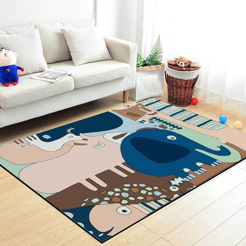 Sikunuo | Colorful Back for Children | Children Animals Elephant Giraffe Striped Pattern Rug Polyester Washable Carpet