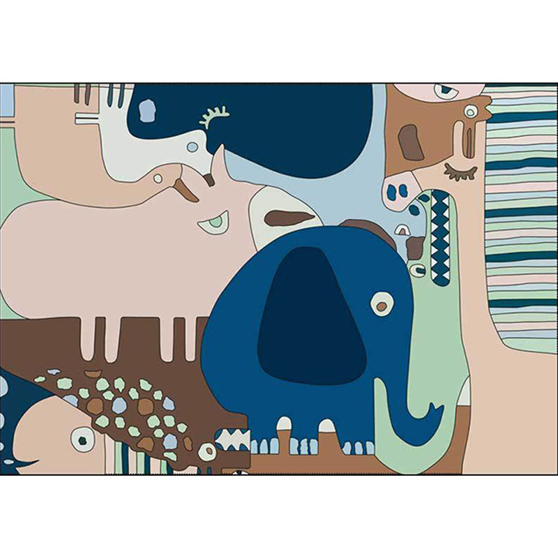 Sikunuo | Colorful Back for Children | Children Animals Elephant Giraffe Striped Pattern Rug Polyester Washable Carpet