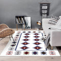 Sikunuo | Simple Tribal Pattern Rug White Vintage Rug Polyester Washable Non-Slip Back Rug for Bedroom